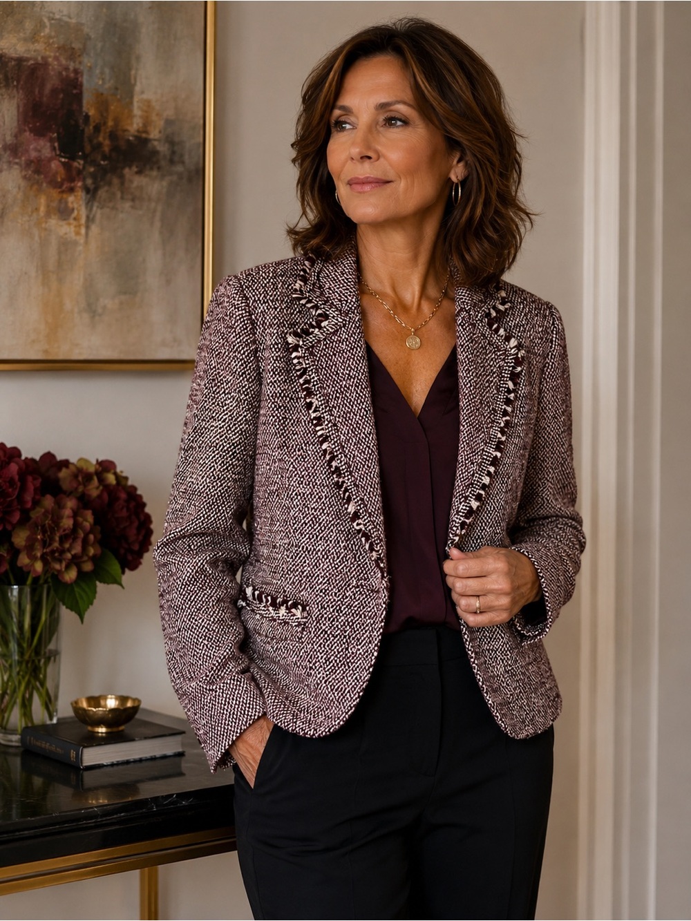 Kate Hill Tweed fringed detailed blazer Size M